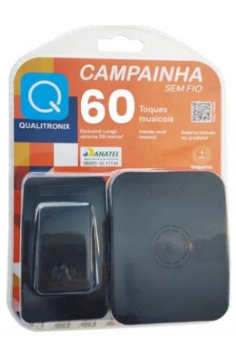 Campainha Sem Fio Preta 60 Toques Qualitronix