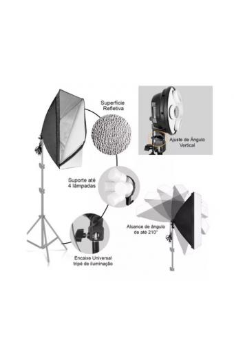 Kit Studio Fotográfico Simples 1Cabeça 4Soquetes E27 1Soft Box 50x70 Greika