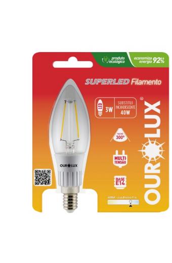 Lampada Led Filamento Vela E14 3W 6000K Clara ( Ourolux  325 Lumens