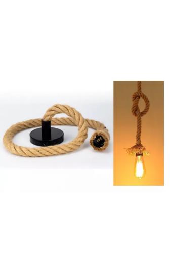 Kit Pendente Com Fio Corda Cru 1.8 M Soquete E27 Cordão ( Com a Lampada ) Delis