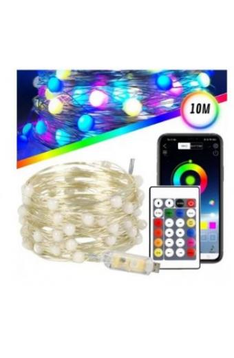 Fio De Fada Led  Bluetooth 5V USB RGB C/ Controle Remoto 10M 