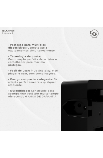DPS IClamper Bejamin Preto 3 PINOS 10A 3 Tomada 