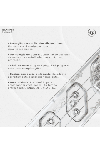 Filtro de linha com protetor contra surtos (DPS) 10A 5 tomadas Iclamper
